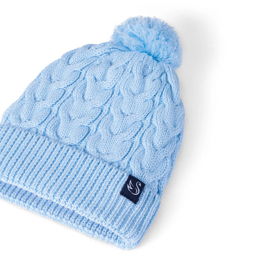 Cable Knit Pom Beanie in Baby Blue