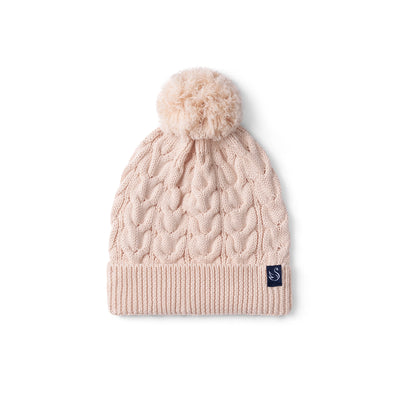 Cable Knit Pom Beanie in Beige
