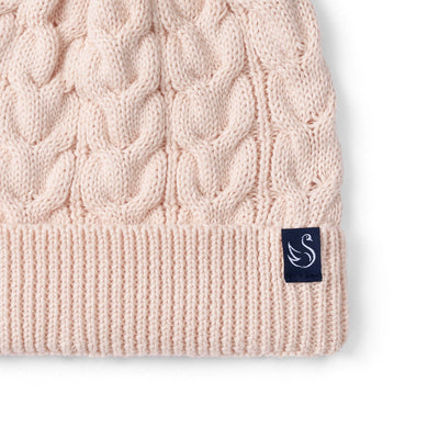 Cable Knit Pom Beanie in Beige