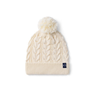 Cable Knit Pom Beanie in Cream