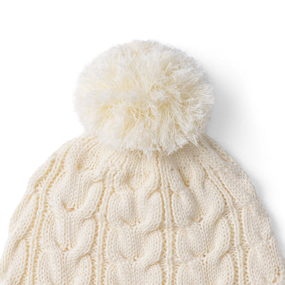 Cable Knit Pom Beanie in Cream