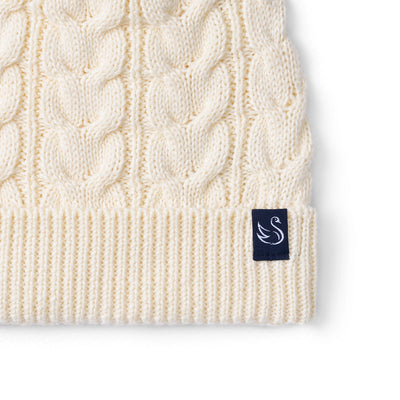 Cable Knit Pom Beanie in Cream