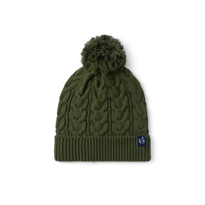 Cable Knit Pom Beanie in Forest Green