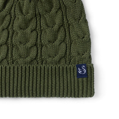 Cable Knit Pom Beanie in Forest Green