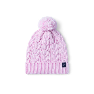 Cable Knit Pom Beanie in Lilac
