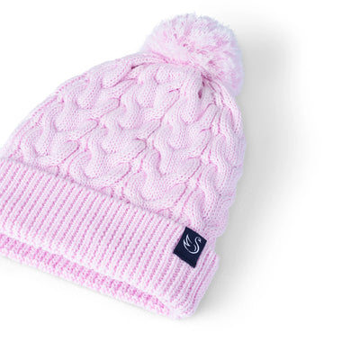 Cable Knit Pom Beanie in Lilac