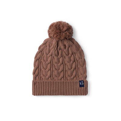 Cable Knit Pom Beanie in Mocha