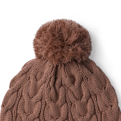 Cable Knit Pom Beanie in Mocha