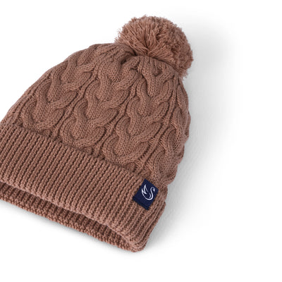 Cable Knit Pom Beanie in Mocha