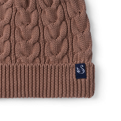 Cable Knit Pom Beanie in Mocha