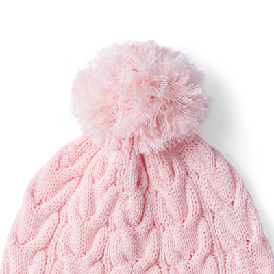 Cable Knit Pom Beanie in Pink