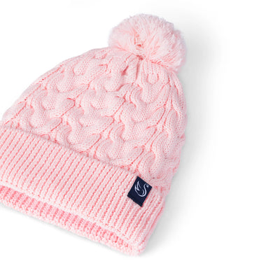 Cable Knit Pom Beanie in Pink