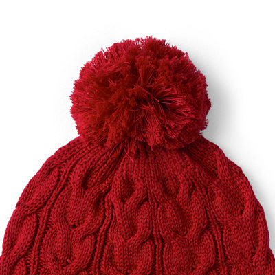 Cable Knit Pom Beanie in Red Xmas