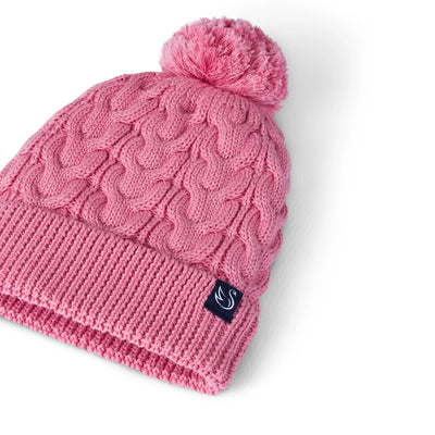 Cable Knit Pom Beanie in Rose Pink