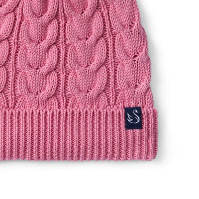 Cable Knit Pom Beanie in Rose Pink