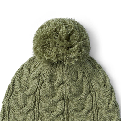Cable Knit Pom Beanie in Sage Green