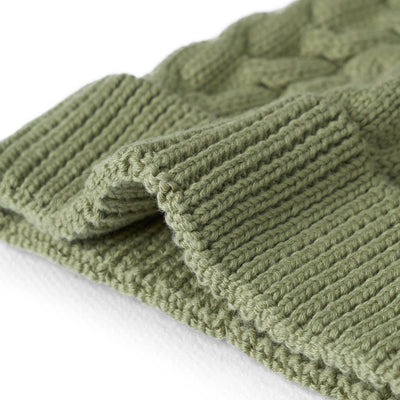 Cable Knit Pom Beanie in Sage Green