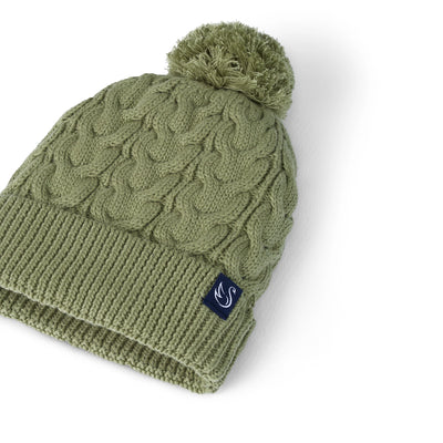 Cable Knit Pom Beanie in Sage Green