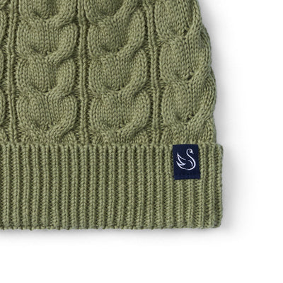 Cable Knit Pom Beanie in Sage Green