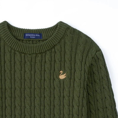 Classic Cable Knit Baby Sweater in Forest Green