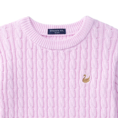 Classic Cable Knit Baby Sweater in Lilac
