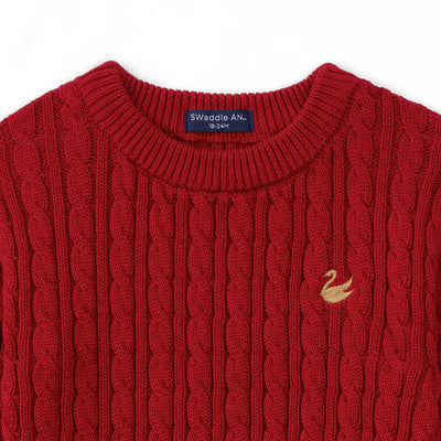 Classic Cable Knit Baby Sweater in Red Xmas