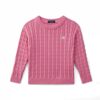 Classic Cable Knit Baby Sweater in Rose Pink