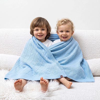 Diamond Stitch Baby Knit Blanket in Baby Blue