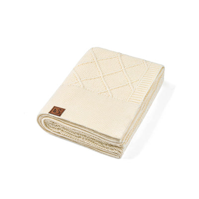 Diamond Stitch Baby Knit Blanket in Cream