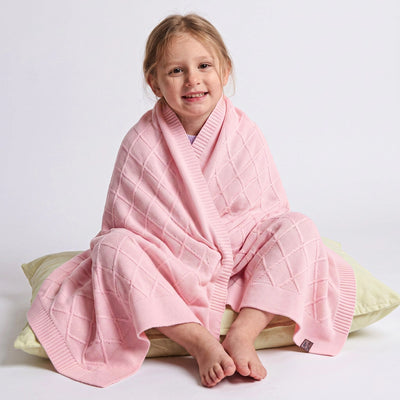 Diamond Stitch Baby Knit Blanket in Pink
