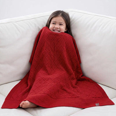 Diamond Stitch Baby Knit Blanket in Red Xmas