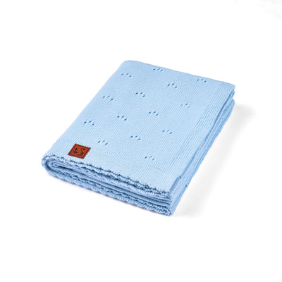 Pointelle Baby Knit Blanket in Baby Blue