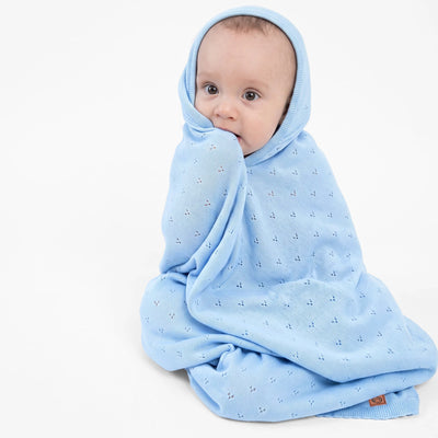 Pointelle Baby Knit Blanket in Baby Blue