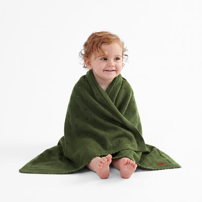 Pointelle Baby Knit Blanket in Forest Green