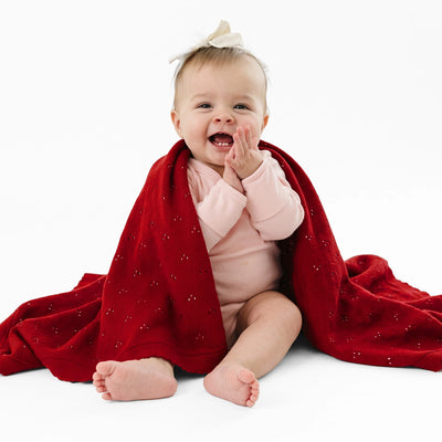 Pointelle Baby Knit Blanket in Red Xmas