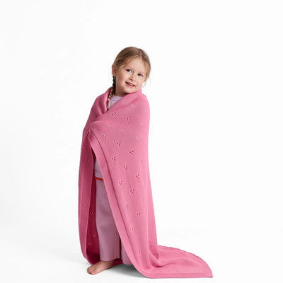 Pointelle Baby Knit Blanket in Rose Pink