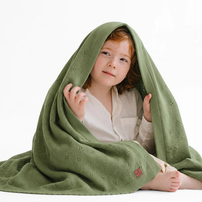 Pointelle Baby Knit Blanket in Sage Green