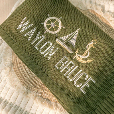 Sailboat Anchor Embroidered Baby Blanket