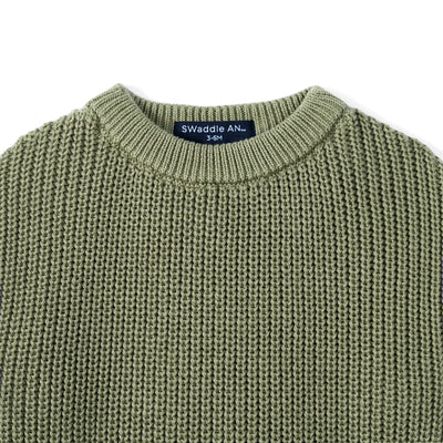 Ruffle Chunky Knit Baby Romper in Sage Green
