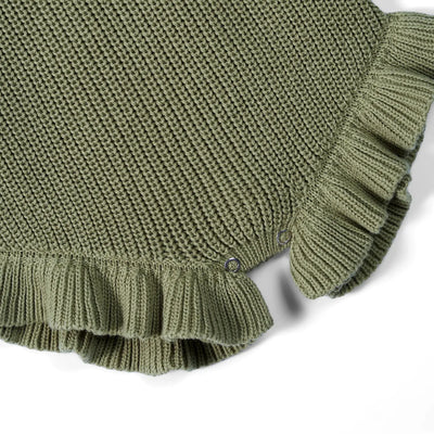 Ruffle Chunky Knit Baby Romper in Sage Green