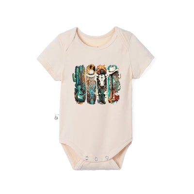 Western Cowprint & Boots Western Baby Bamboo Onesie