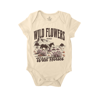 Wild Horses Wildflowers Baby Onesie, Western Country Music Bodysuit