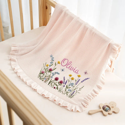 Wildflower Embroidered Baby Name Knit Blanket