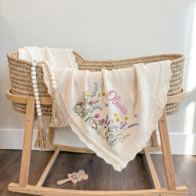 Wildflower Embroidered Baby Name Knit Blanket