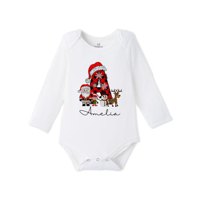Custom Christmas Initial Bamboo Baby Bodysuit