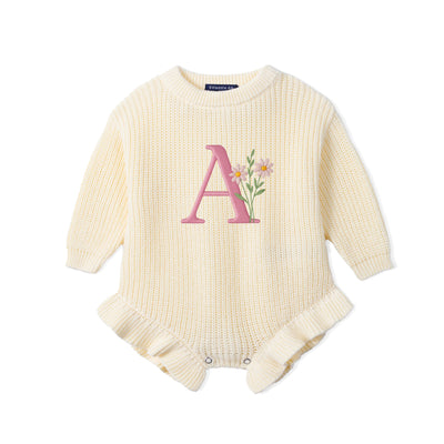 Custom Initial Floral Embroidered Baby Romper