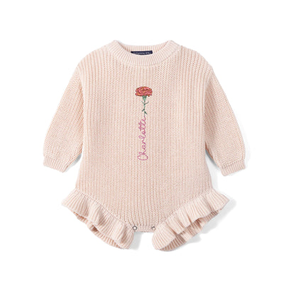 Birth Month Flower Embroidery Baby Knit Romper