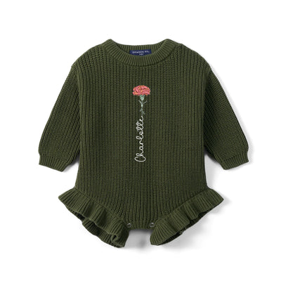 Birth Month Flower Embroidery Baby Knit Romper