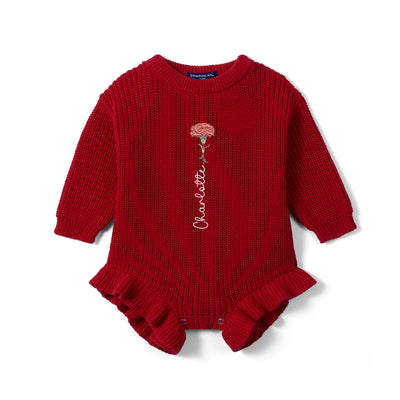 Birth Month Flower Embroidery Baby Knit Romper