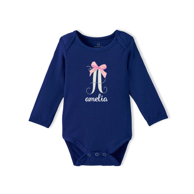Custom Initial Bow & Name Embroidered Bamboo Bodysuit